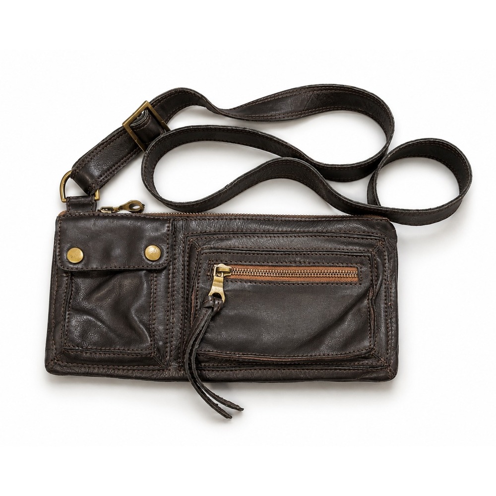 Classic Dark Brown Leather Crossbody Bag by Oushka